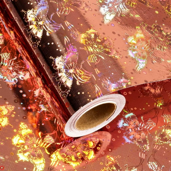 Metallic Rose Gold Wrapping Paper Roll, Holographic Wrapping Paper Butterfly Gift Wrap for Wedding, Birthday, Christmas, Mother's Day, Bridal Shower, 17 In X 32.8 Ft (46.5 sq.ft.)