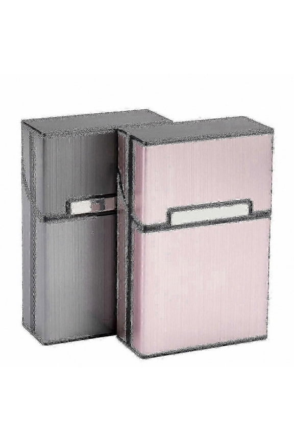 Metallic Rose Gold and Gray Cigarette Case 2 Pack Slim Magnetic Closure Holder for Travel Storage Box Portable Design Secure Fit for Cigarettes