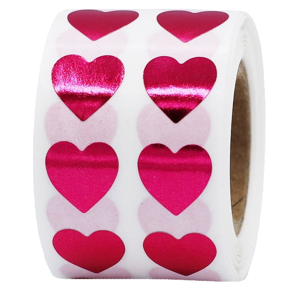 Metallic Rose Heart Stickers | 0.5" Inch Wide | 1,000 Pack