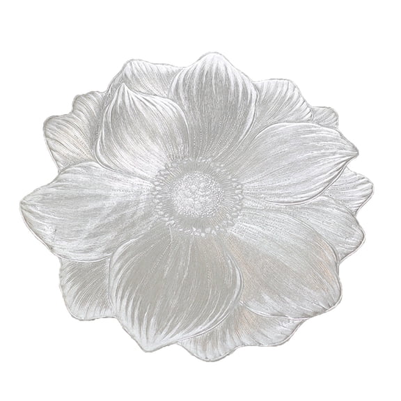 Metallic Round Placemats 14.96", Pressed Lotus Flower Design, Washable & Non- - Great for Dinner, Holiday, Wedding Decor & Party Table Settings,Silver - 38cm