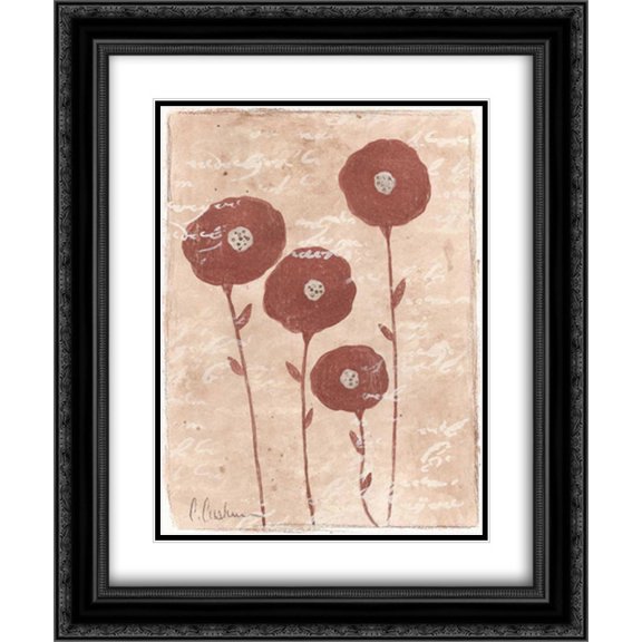 Metallic Ruby Flowers 2x Matted 20x24 Black Ornate Framed Art Print by Cushman, Cassandra
