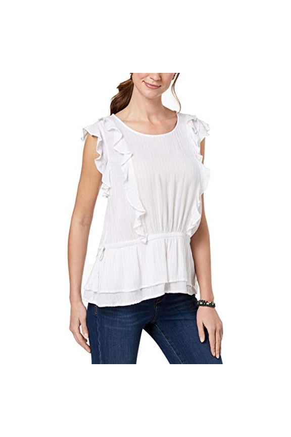 Metallic Ruffled Top Bright White S