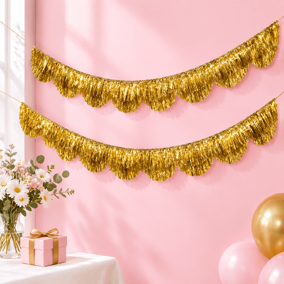 Metallic Scalloped Layered Fringe Streamer Banner 2-Pack, 6.6ft Each