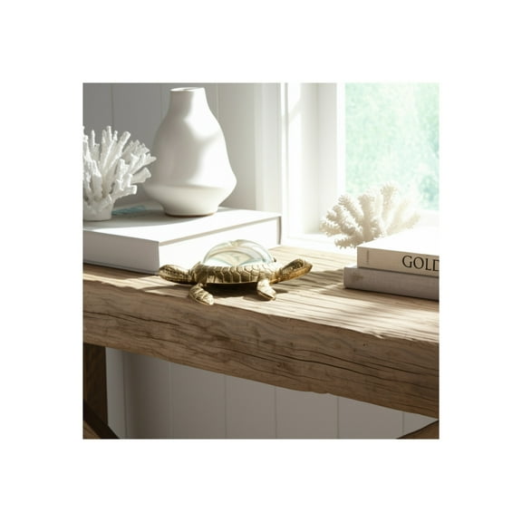 Metallic Sea Turtle Decorative Object - Coastal Metal & Glass Accent for Home, Office, Bedroom, and Living Room - 3" Gold