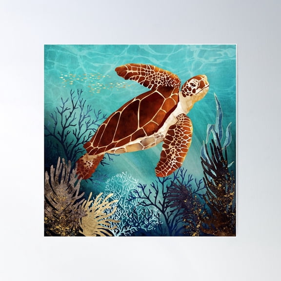 Metallic Sea Turtle Poster, 12x18 UNFRAMED