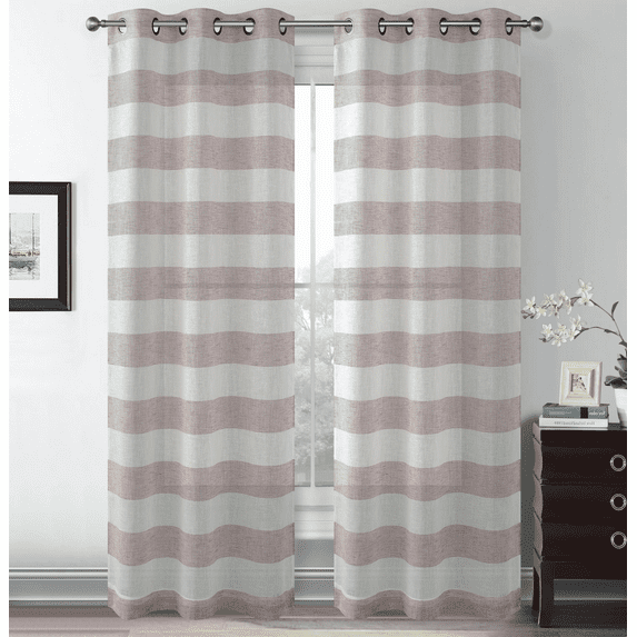 Metallic Semi Sheer Rugby Striped Grommet Top Window Curtains - Assorted Colors