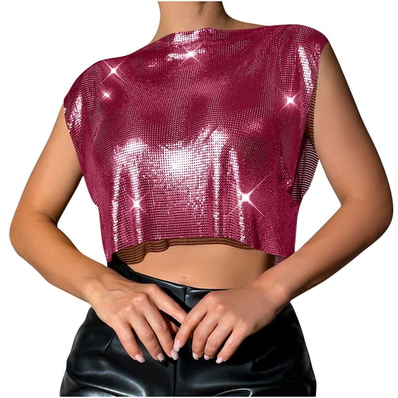 Metallic Sequins Crop Tops for Women Sparkly Sexy Backless Sleeveless Tank Tops Festival Nightclub Outfits