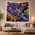 thumbnail image 1 of Metallic Shards Amid Neon Splashes and Stars, Dramatic Abstract for Graffiti Fans, Geometric Decor, Housewarming Gift, Tapestry Wall Hanging for Studio and Living Room, 1 of 7