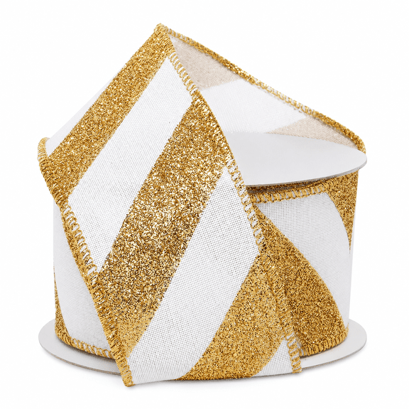 Metallic Gold White Wired Ribbon - 2 1/2" x 10 Yards, Fall, Gold Edge, Glitter, Thanksgiving, Vintage Wedding, Anniversary, Reception, Bouquet, Bows, Wreath, Swag, Garland