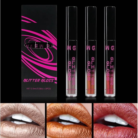 Metallic Shimmer Lip Gloss 3 Pack Hydrating Waterproof Long Lasting Sparkling Lip Gloss Vials
