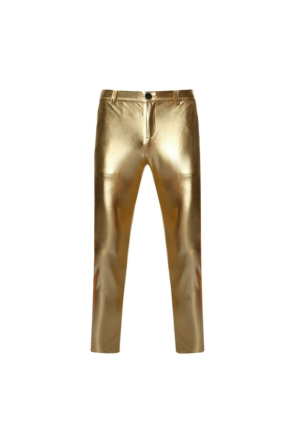 Metallic Shiny Disco Pants for Men, 70s/80s Party Club Pants Rave Shiny Jogger Sequin Pants,Vintage Nightclub Cosplay Straight Leg Trousers Metallic Gold Suit Pants Party Outfit