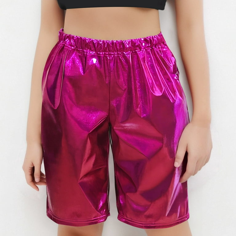 Metallic Shorts for Girls Solid Color Dance Bermuda Short Pants