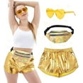 thumbnail image 1 of Metallic Shorts for Women Elastic Drawstring Shiny Hot Short Sparkly Rave Party Pants with Sunglasses and Metallic Fanny Pack-Large, 1 of 5