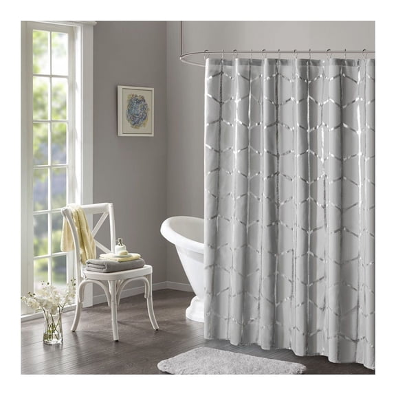 Metallic Shower Curtain, 72x72 Inches - Geometric Foil Print Bathroom Decor - Modern Lightweight Fabric - Machine Washable - Stylish Bathroom Accessories