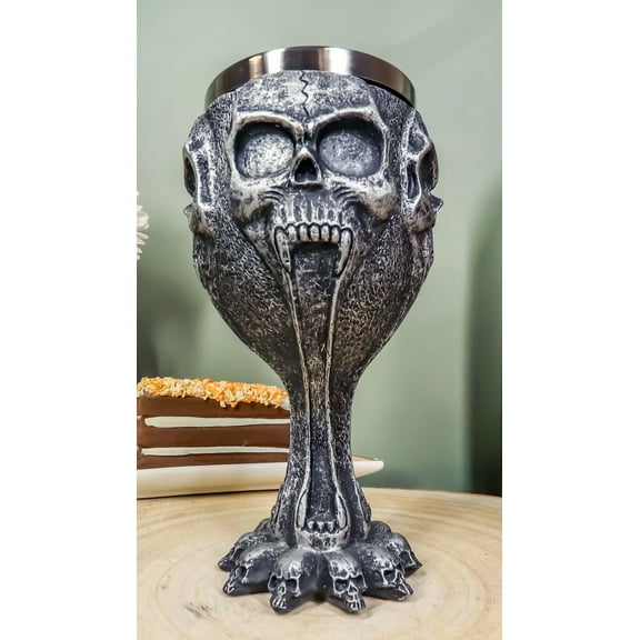 Metallic Silent Screaming Distorted Skull Face Tall Wine Drink Goblet Chalice