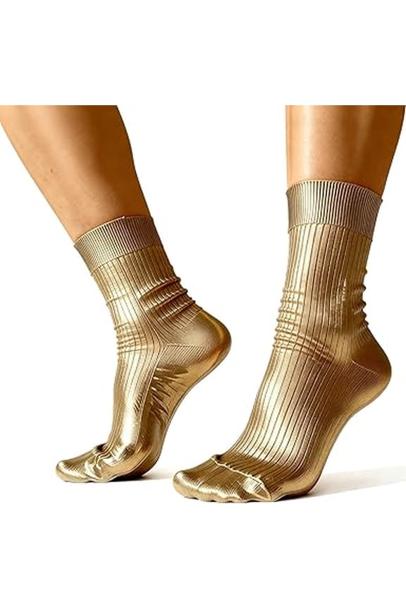 Metallic Silk Sock, Novelty Glitter Metallic Silk Ribbed Socks, Fashion Metallic Foil Finish Socks for Party or Daily Wear(Q)