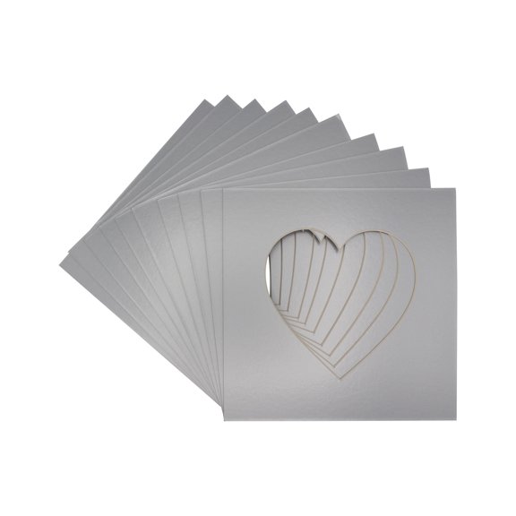 Metallic Silver Acid Free 7x7 Heart Picture Frame Mat with White Core Bevel Cut for 4x5 Pictures -