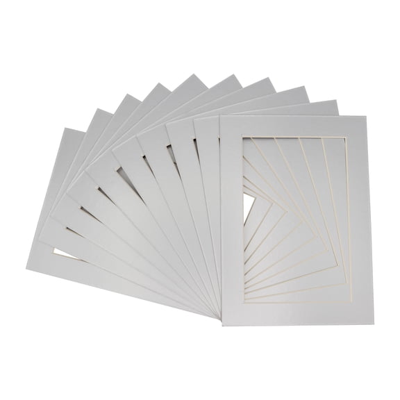 Metallic Silver Acid Free 8x10 Picture Frame Mats with White Core Bevel Cut for 5x7 Pictures - Fits