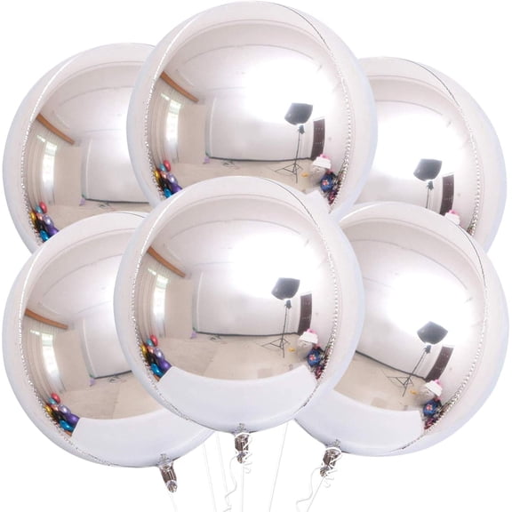 Metallic Silver Balloons - 22 Inch, Pack of 6 | 4D Round Silver Mylar Balloon | Prom Decorations 2025 | Silver Metallic Balloons, Graduation Decorations Class of 2025