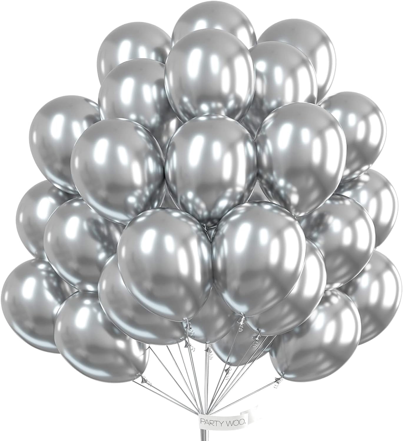 Treasures Gifted Chrome Metallic Silver Balloons - 12 Inch, Pack Of 72 With Ribbon, Latex Balloons For Helium Or Air