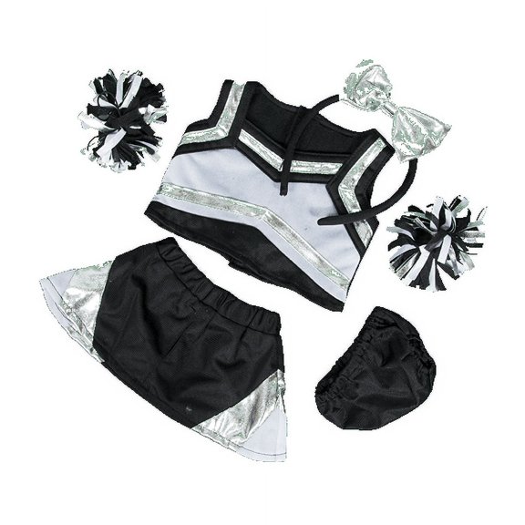 Metallic Silver & Black Cheerleader Uniform for 14"-18" Plush Toys Dress-Up Outfit