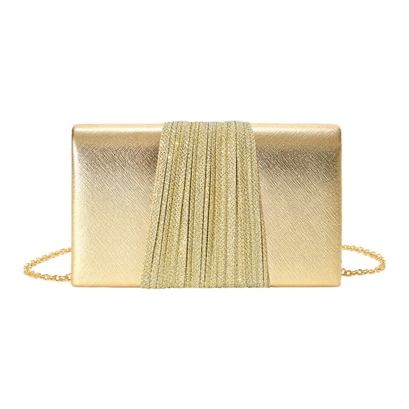 Metallic Silver Clutch Bags for Women Evening Bag with Gathered Sparkle Panel and Chain Strap Gold