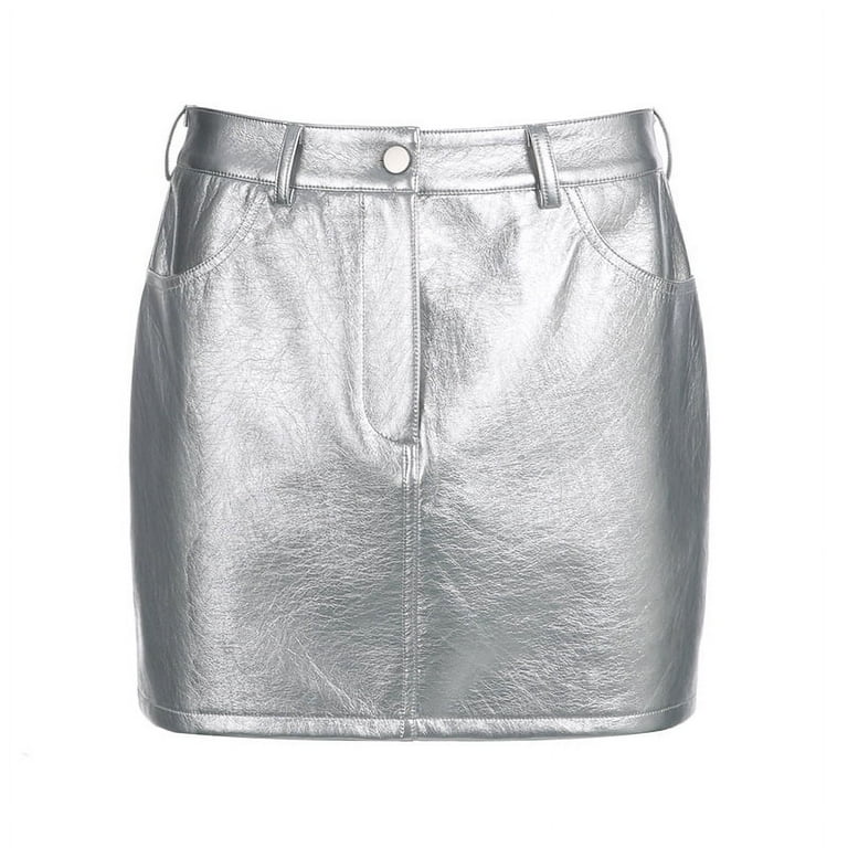 Silver faux leather skirt hotsell