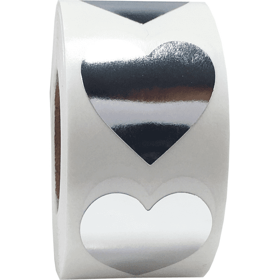Metallic Silver Heart Stickers For Valentine's Day Crafting Scrapbooking 1 Inch 500 Adhesive Stickers
