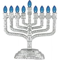Metallic Silver LED Electric Hanukkah Menorah - Knesset Style Chanukiah with 12 Tribes of Israel - USB Powered Wall Adaptor and Cord Included by Aviv Judaica
