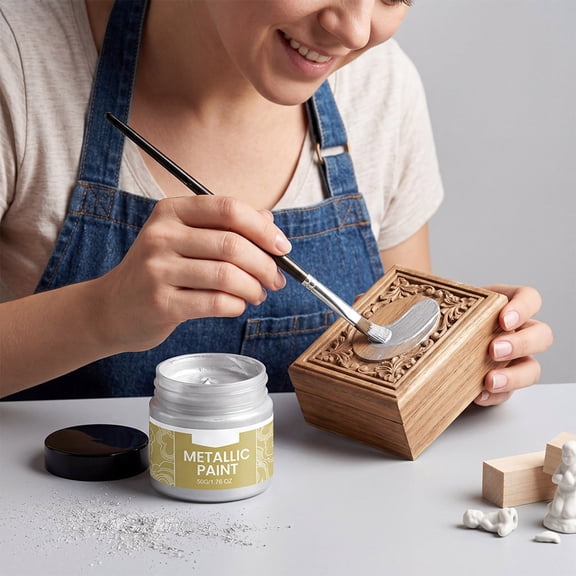 Metallic Silver Paint, High Gloss Metal Effect Decorative Paint for Furniture and Decorative Surfaces, Indoor and Outdoor Surface Refinishing, Smooth Finish for Home Accent Projects