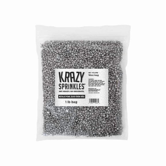 Krazy Sprinkles - Edible Metallic Silver Sugar Rock - Bold Cake Decoration, 1lb Bag