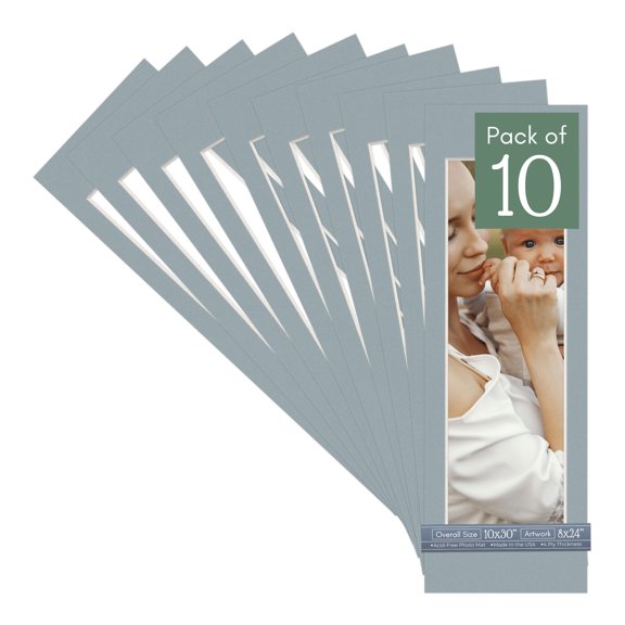 Metallic Silver Picture Frame Mat for 10x30 Frames - Fits 8x24 Photos - 10 Mats
