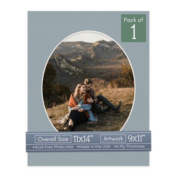 Metallic Silver Picture Frame Mat for 11x14 Frames - Oval Opening for 9x11 Photos - 1 Mat