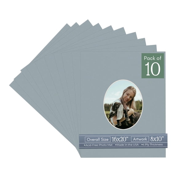 Metallic Silver Picture Frame Mat for 16x20 Frames - Oval Opening for 8x10 Photos - 10 Mats