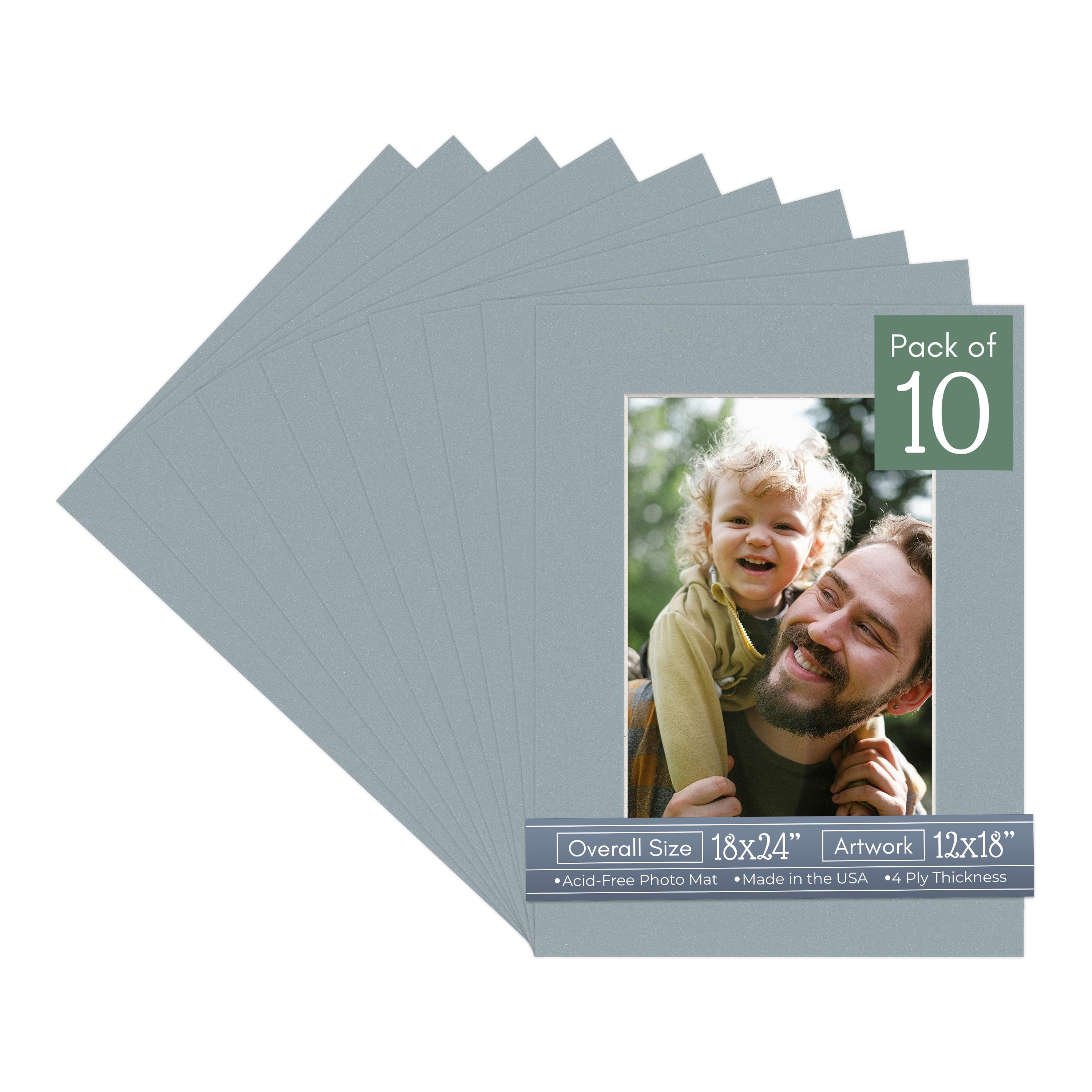 Metallic Silver Picture Frame Mat for 18x24 Frames - Fits 12x18 Photos - 10 Mats