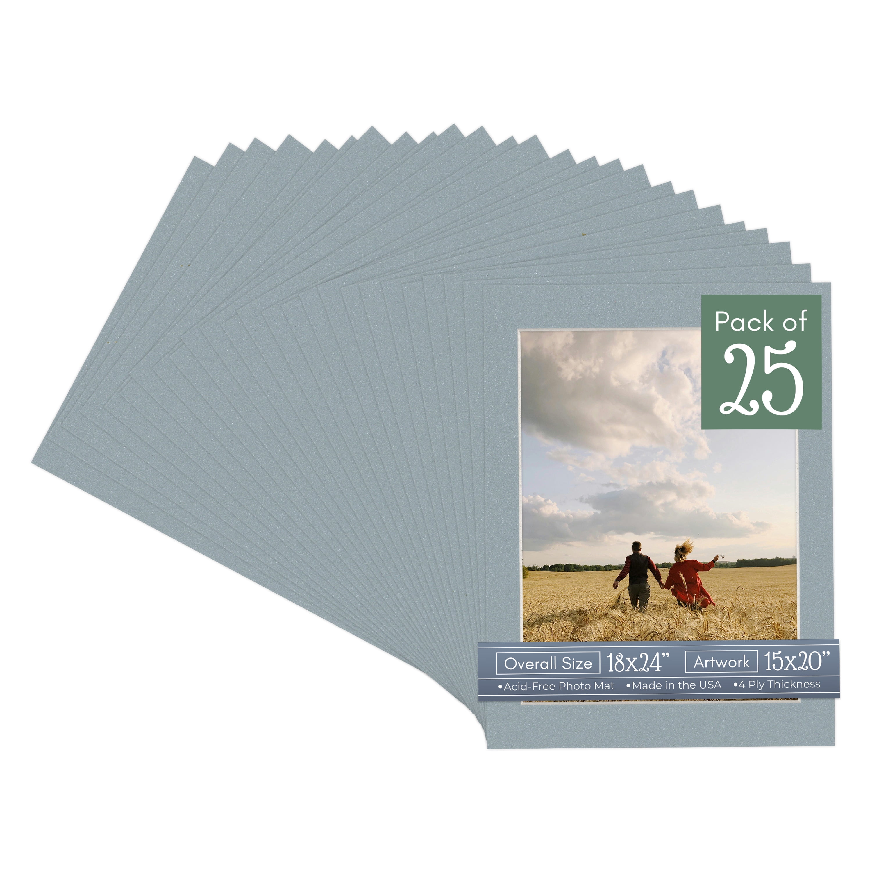 Metallic Silver Picture Frame Mat for 18x24 Frames - Fits 15x20 Photos - 25 Mats