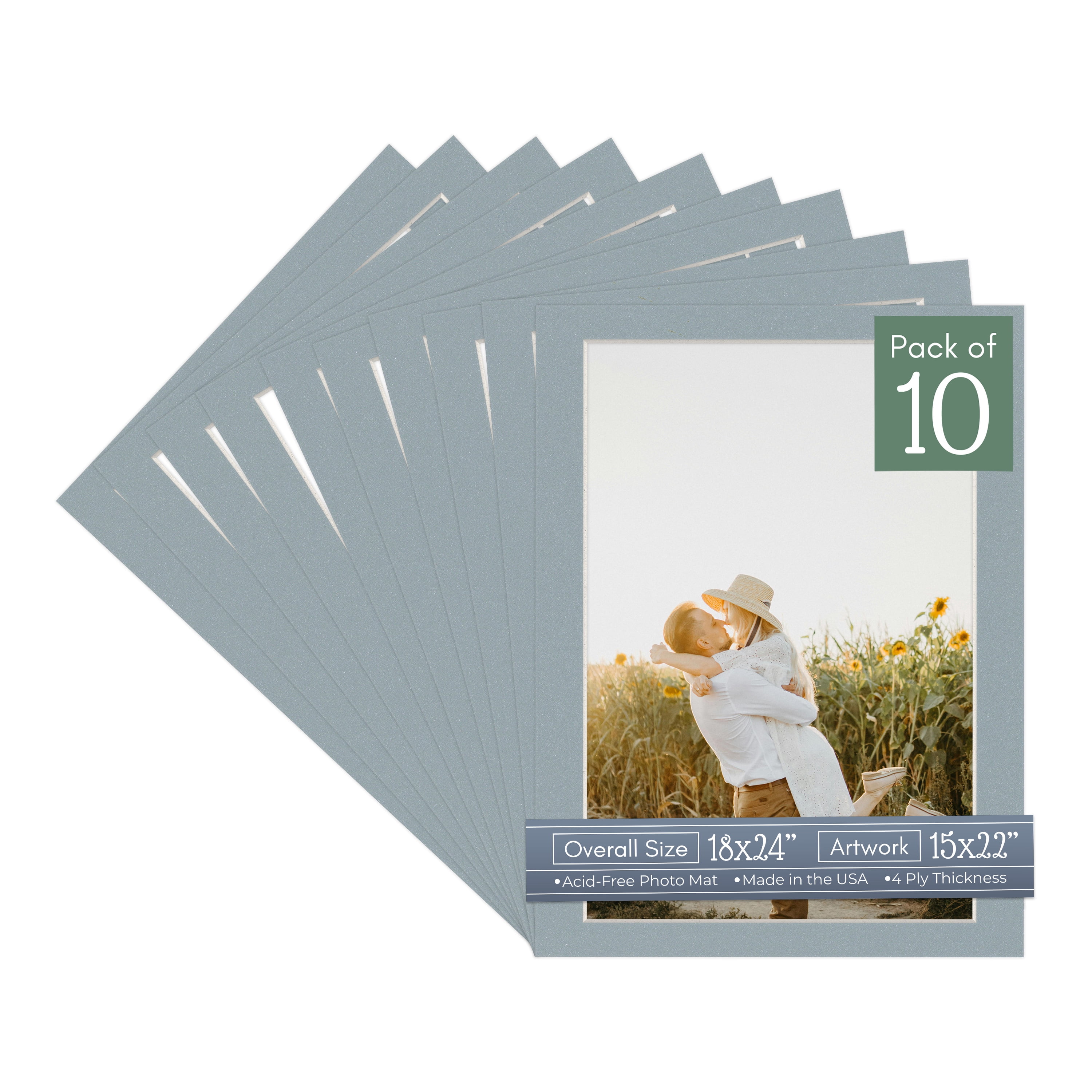 Metallic Silver Picture Frame Mat for 18x24 Frames - Fits 15x22 Photos - 10 Mats