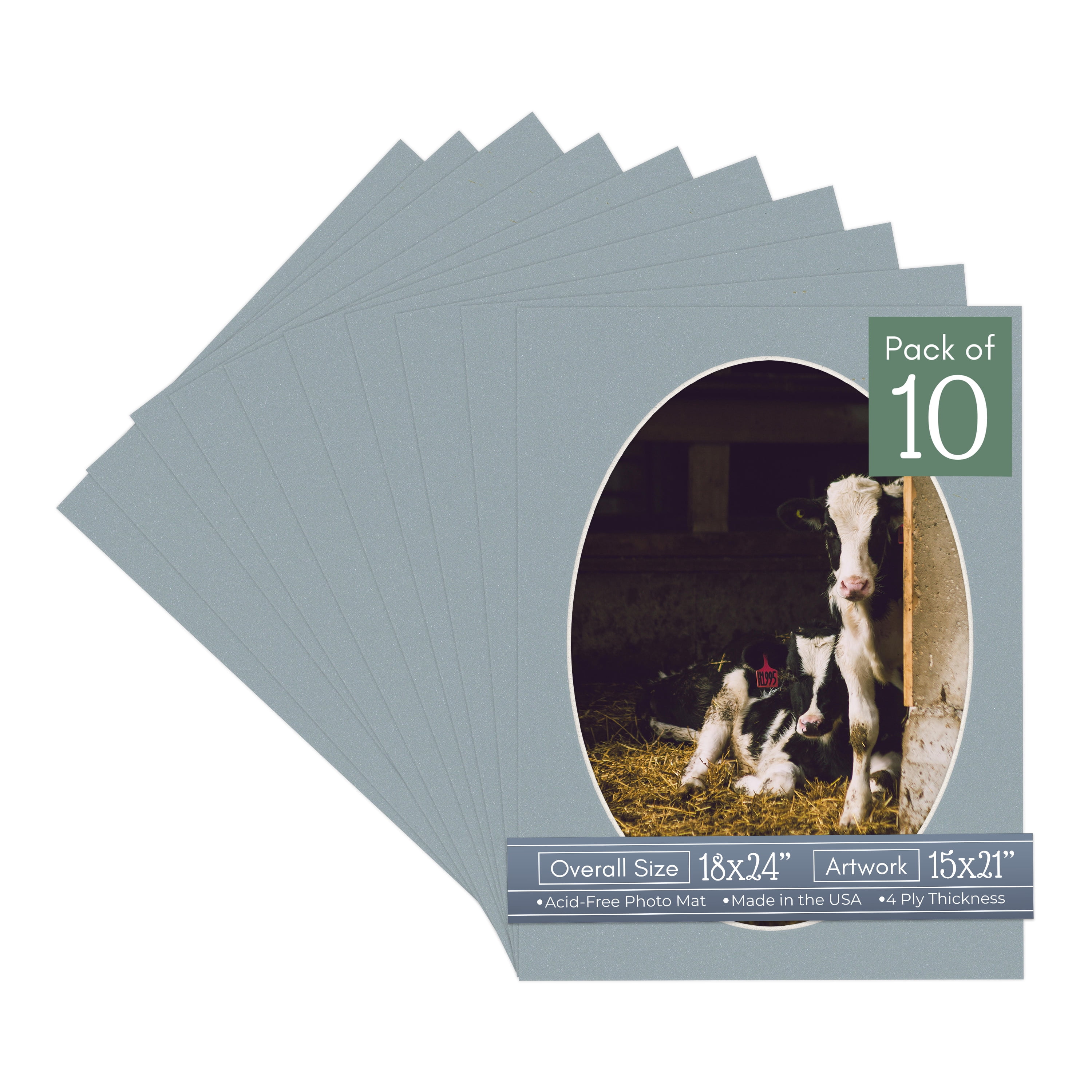 Metallic Silver Picture Frame Mat for 18x24 Frames - Oval Opening for 15x21 Photos - 10 Mats