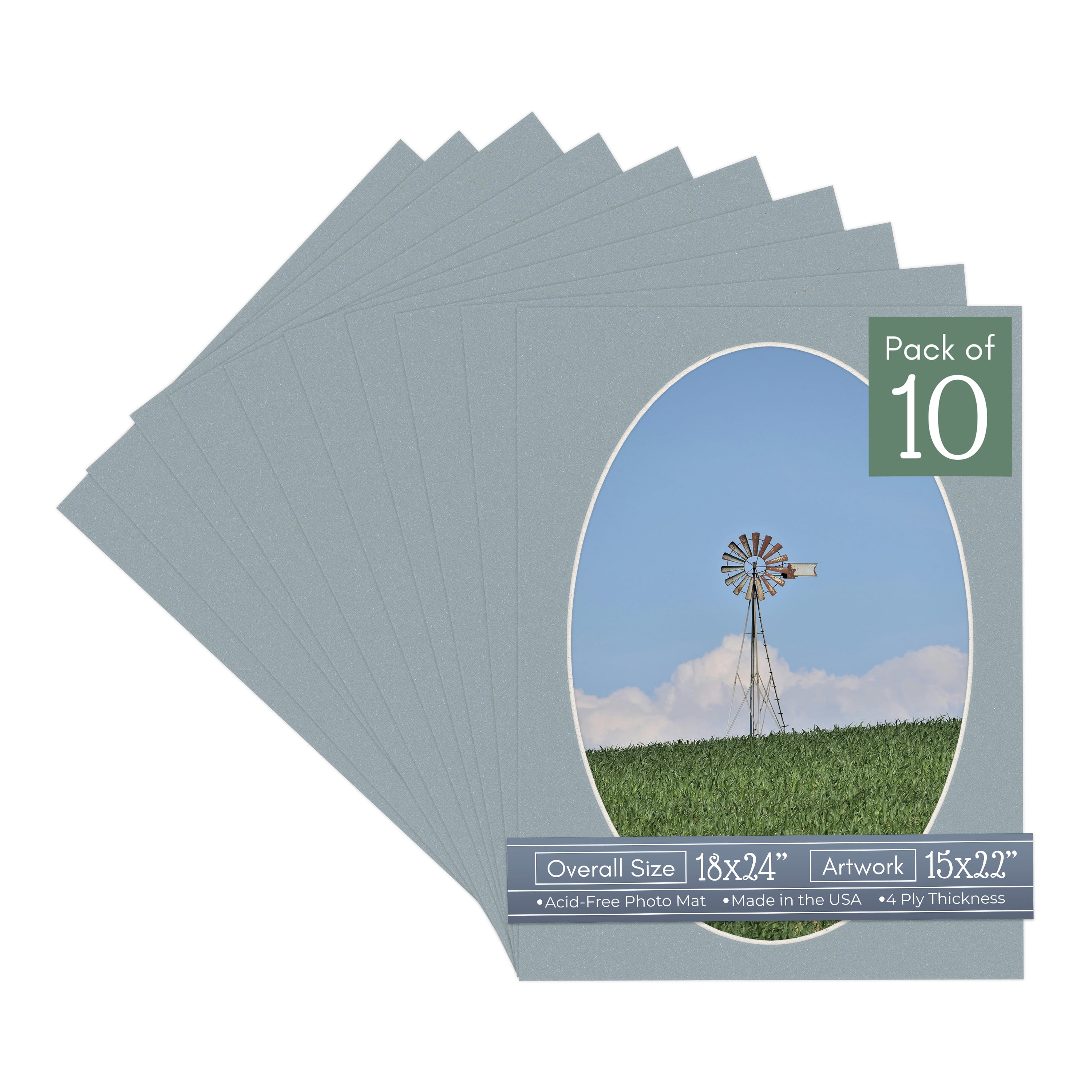 Metallic Silver Picture Frame Mat for 18x24 Frames - Oval Opening for 15x22 Photos - 10 Mats