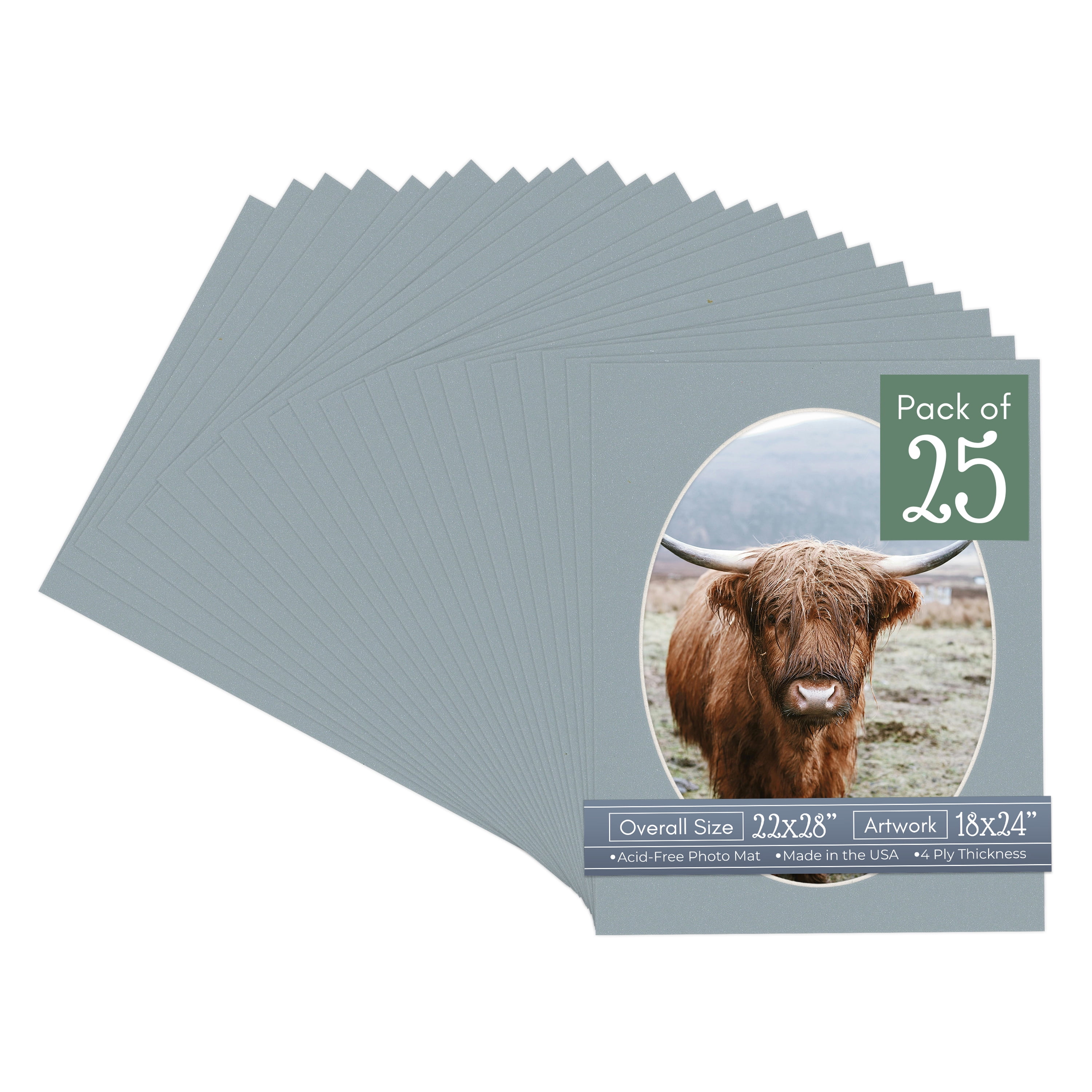 Metallic Silver Picture Frame Mat for 22x28 Frames - Oval Opening for 18x24 Photos - 25 Mats