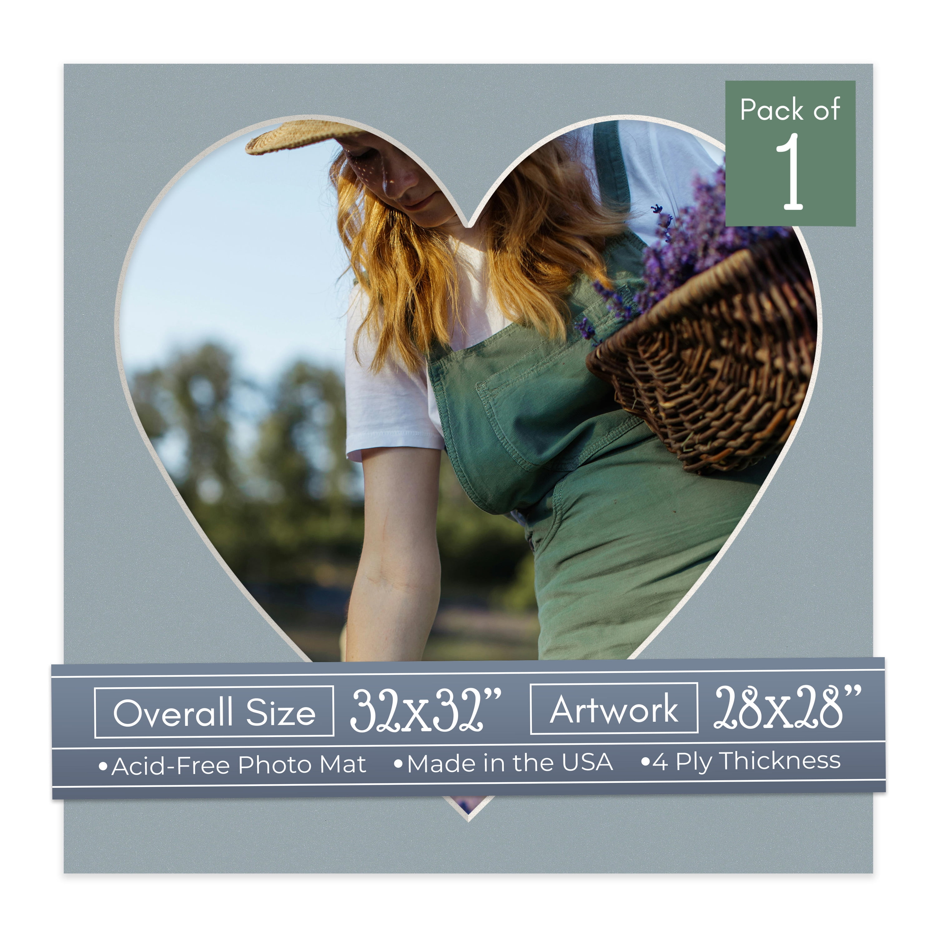 Metallic Silver Picture Frame Mat for 32x32 Frames - Heart Opening for ...