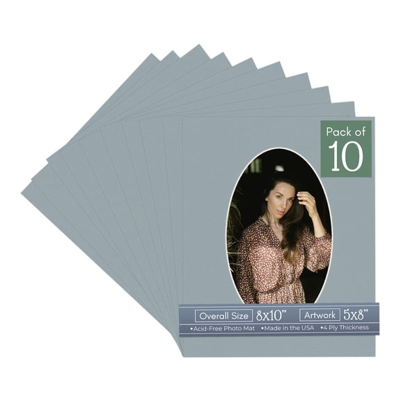 Metallic Silver Picture Frame Mat for 8x10 Frames - Oval Opening for 5x8 Photos - 10 Mats