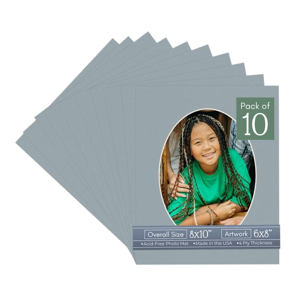 Metallic Silver Picture Frame Mat for 8x10 Frames - Oval Opening for 6x8 Photos - 10 Mats