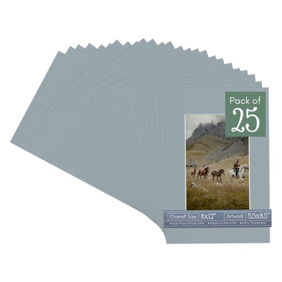 Metallic Silver Picture Frame Mat for 8x12 Frames - Fits 5.5x8.5 Photos - 25 Mats