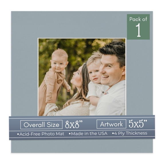 Metallic Silver Picture Frame Mat for 8x8 Frames - Fits 5x5 Photos - 1 Mat