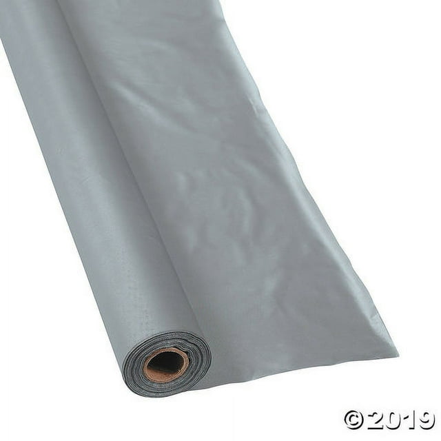 Metallic Silver Plastic Tablecloth Roll