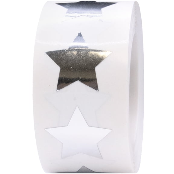 Metallic Silver Star Stickers | 0.75" Inch Wide | 500 Pack