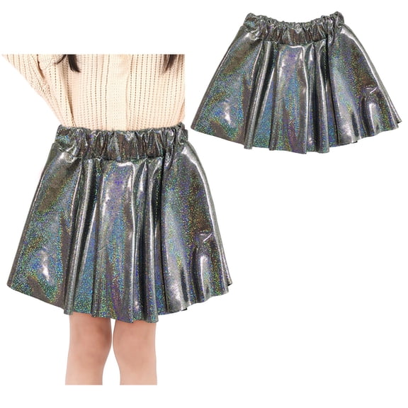Metallic Skater Skirt Sparkle Skirt Elastic Waist Flared Pleated A-Line Black Tutu Birthday Party Dresses