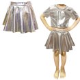 thumbnail image 1 of Metallic Skater Skirts Elastic Waist Flared Pleated A-Line Silver Mini Skirt Dance Performance, 1 of 6