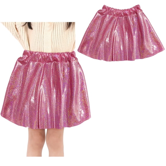 Metallic Skirt Shiny Mini Skater Sparkly Skirt High Waist Pleated A-Line Pink Tutu for Girls Party Birthday